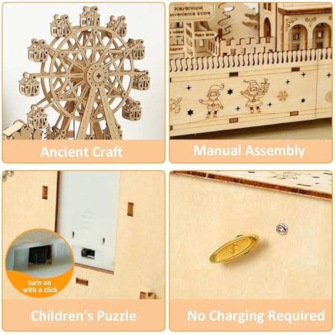 3D WOODEN MODEL KITS, 3D WOODEN PUZZLE TO BUILD DIY MECHANICAL, DIY MODEL CRAFT TOY KITS FOR ADULTS, FERRIS WHEEL MUSIC BOX WITH LIGHT GIFT FOR TEENAGERS - Image 2